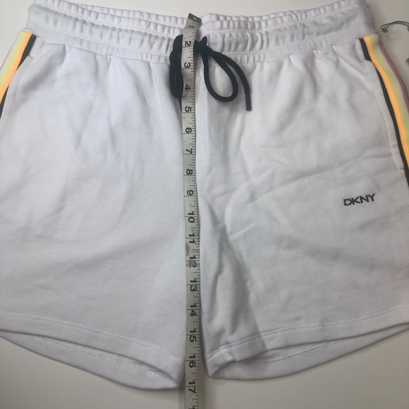 DKNY Sport White Sweat Shorts w/ Drawstring & Rainbow Stripes, Size Medium, NWT! - Picture 5 of 6